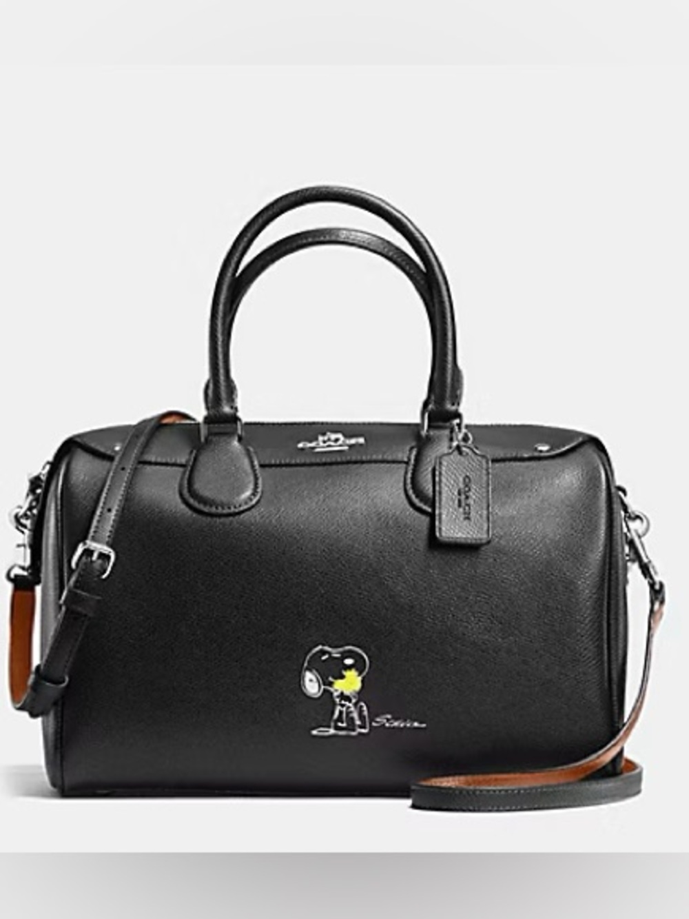 🛍️🛍️ NWT COACH X PEANUTS MINI BENNETT SATCHEL IN CALF LEATHER 
SILVER/BLACK 🛍️🛍️